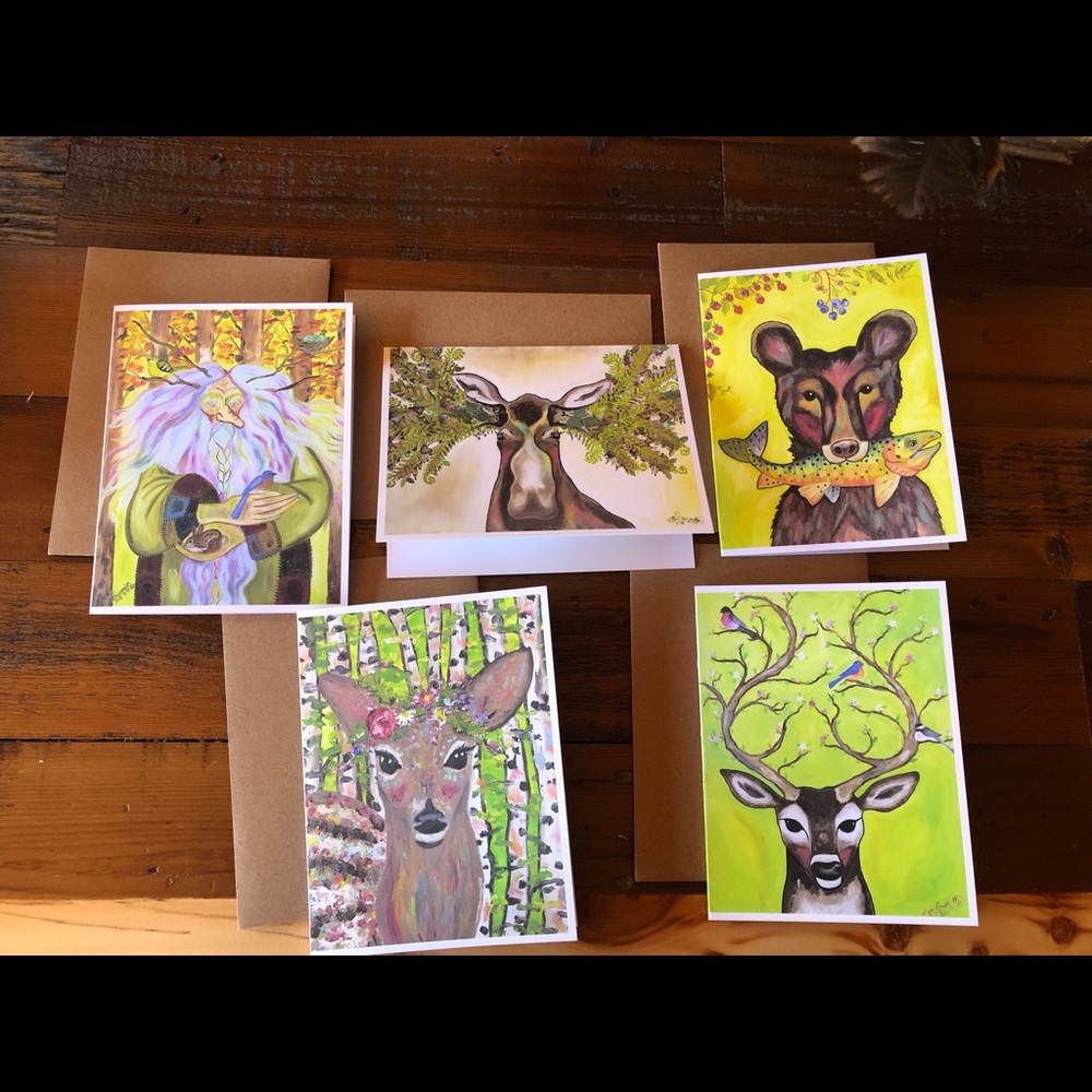 Forest Friends Greeting Cards 5 Pack Art Print of Original Oil Painting Nature